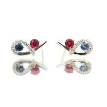 18K White Gold Bypass Stud Earrings | Natural Ruby, Sapphire & Diamonds | Minimalist Fine Jewelry