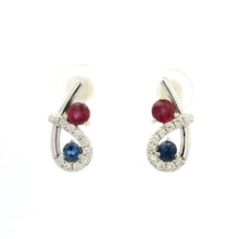 18K White Gold Bypass Stud Earrings | Natural Ruby, Sapphire & Diamonds | Minimalist Fine Jewelry