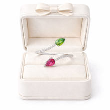 18K White Gold Two-Stone Bypass Ring | Natural Tsavorite, Rubellite & Diamond Pavé Accent Band Jewelry