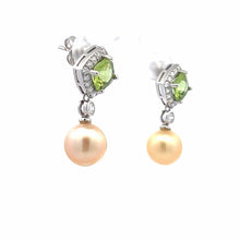 18K White Gold Natural Diamond Peridot Pearl Dangle Earrings Jewelry