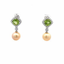 18K White Gold Natural Diamond Peridot Pearl Dangle Earrings Jewelry