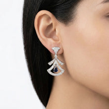 18K White Gold | Natural Blue Sapphire & Diamond Drop Earrings | Art Deco Fan Design | Opulent Bridal Jewelry