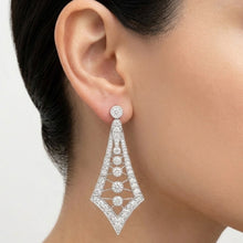 18K White Gold Natural Diamond Art Deco Drop Earrings | Vintage Geometric Statement Jewelry