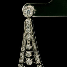 18K White Gold Natural Diamond Art Deco Drop Earrings | Vintage Geometric Statement Jewelry