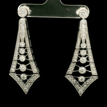 18K White Gold Natural Diamond Art Deco Drop Earrings | Vintage Geometric Statement Jewelry