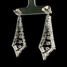 18K White Gold Natural Diamond Art Deco Drop Earrings | Vintage Geometric Statement Jewelry