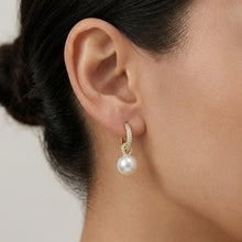 18K Yellow Gold Natural Pearl and Diamond 'C' Drop Hoop Earrings | Timeless Classic Minimalist Jewelry