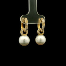 18K Yellow Gold Natural Pearl and Diamond 'C' Drop Hoop Earrings | Timeless Classic Minimalist Jewelry