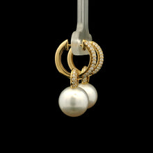 18K Yellow Gold Natural Pearl and Diamond 'C' Drop Hoop Earrings | Timeless Classic Minimalist Jewelry