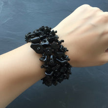 Handcrafted Chunky Black Onyx Nugget Beaded Stretch Bracelet - Natural Gemstone Boho Statement Jewelry