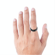 Tungsten Ring Black Center Channel Groove Satin Texture Polished Tapered Edges Band