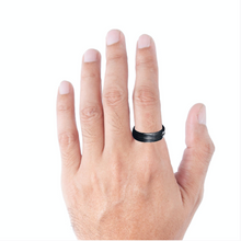 Tungsten Ring Black Brushed Polished Center Grooved Flat Stylish Band
