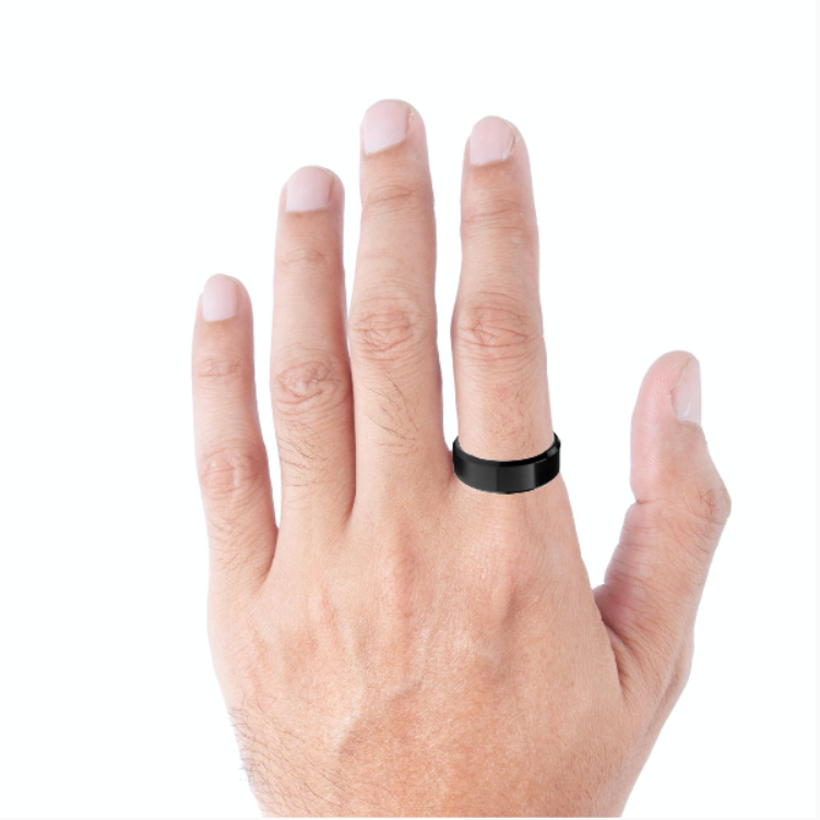 Tungsten Ring Black Satin Brushed High Polished Beveled Edges Band