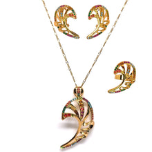 Contemporary Pendant Chain Earring with Ring Aurora Abstract Leaf Design with Swarovski Jewellery Set