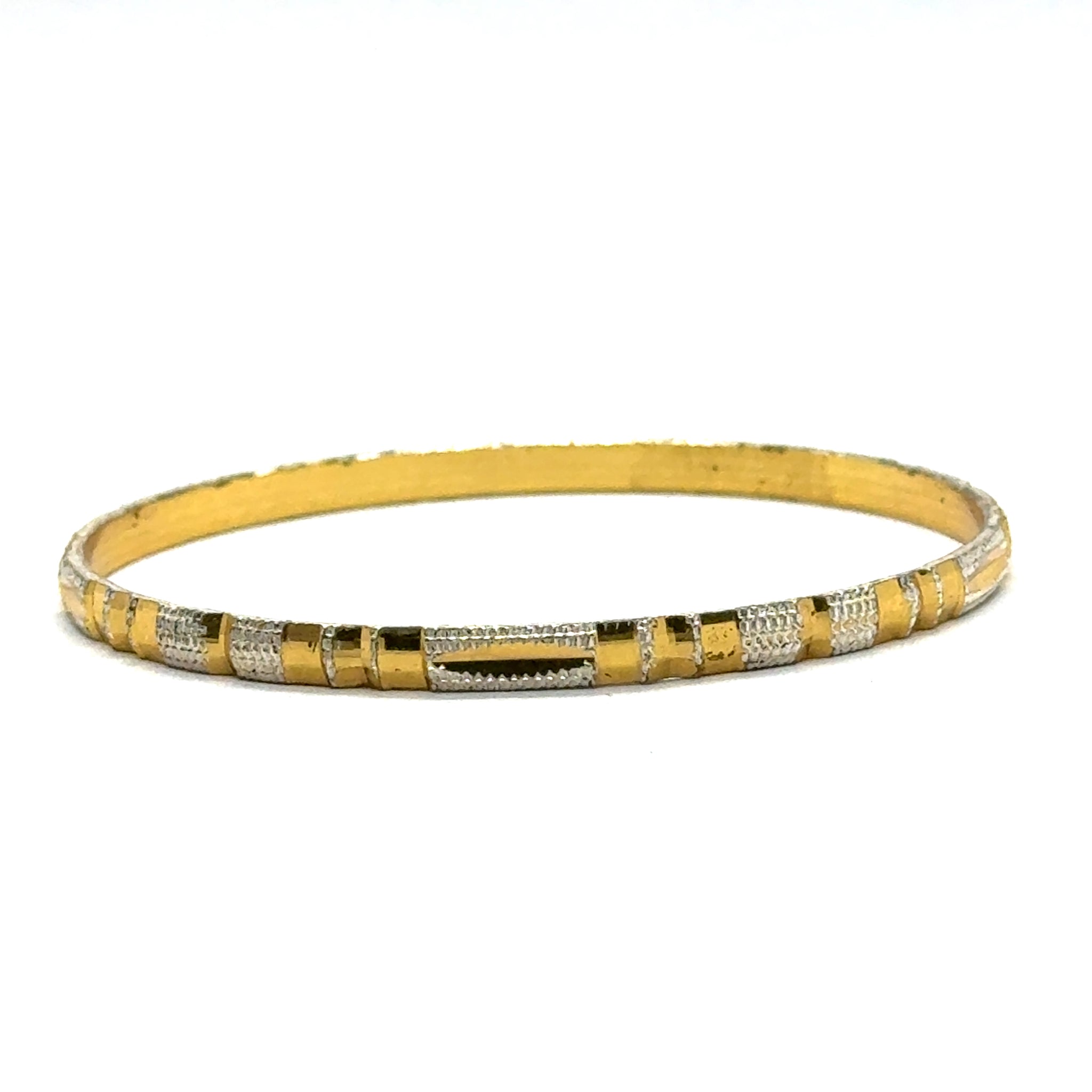Statement White Yellow Gold Plated metal Bangles with Bold Patterns and Timeless Traditional Engraving