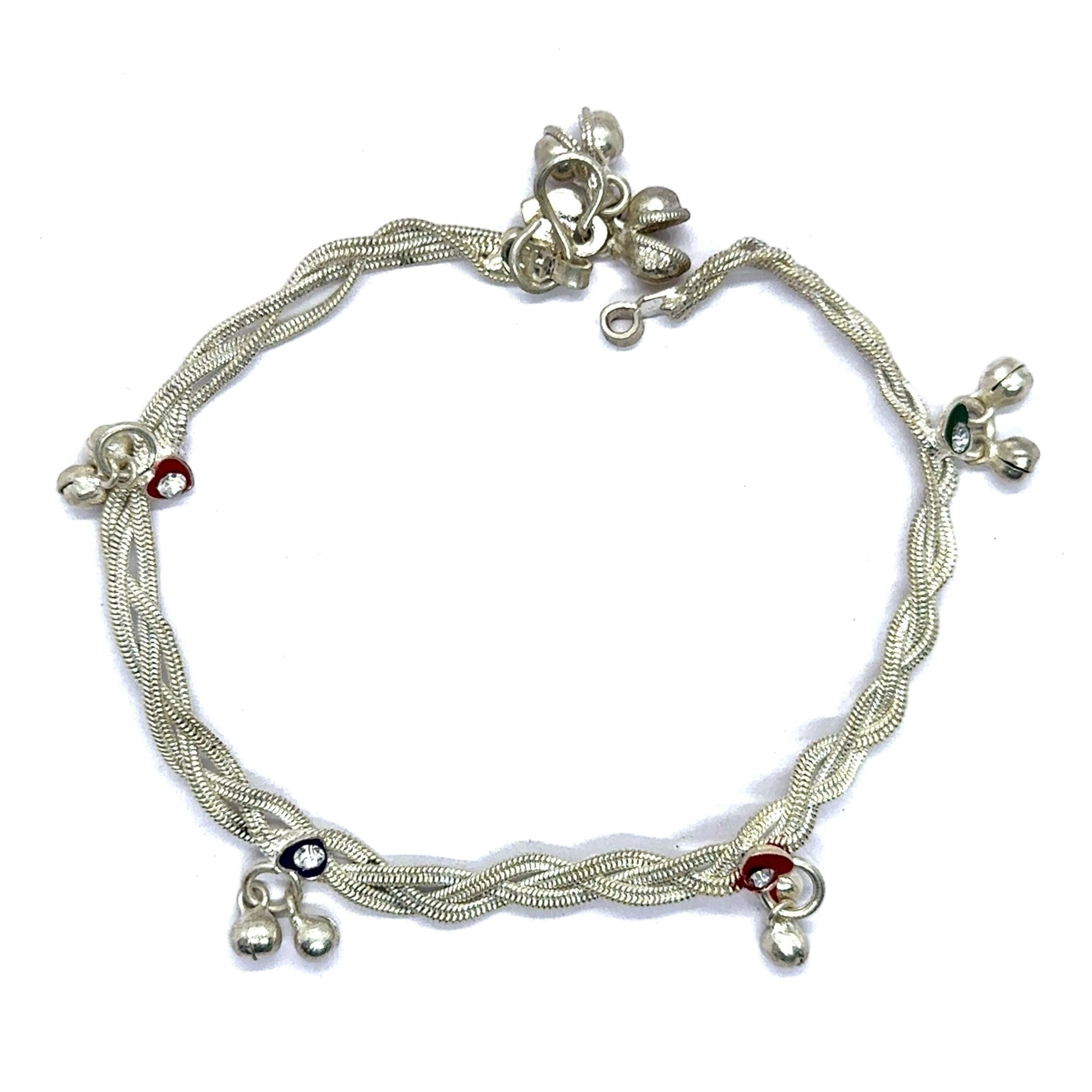 Stylish Twisted Style with Charms German Silver Anklet Pair Jewelry