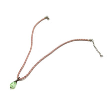Light Green Pendant  Drop Shape 16mm With Light Pink Twisted Cord Glass Stone Necklace Evoking Calm Fresh Visual Appeal