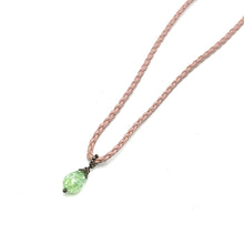 Light Green Pendant  Drop Shape 16mm With Light Pink Twisted Cord Glass Stone Necklace Evoking Calm Fresh Visual Appeal