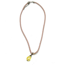 Yellow Stone Pendant Drop Shape 16mm With Light Pink Twisted Cord Glass Stone Necklace Inspired By Cheerful Bright Energy