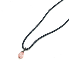 Light Pink Drop Pendant Glass Stone 16mm With Handcrafted Black Twisted Cord Necklace Modern Design With Soft Visual Balance