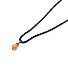 Pendant Light Peach Drop Shape 16mm Glass Stone With Black Twisted Cord Necklace Minimal Style With Warm Tones