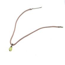 Pendant Necklace Light Green Drop Shape 16mm Glass Stone With Light Pink Twisted Cord Designed For Light Refreshing Aesthetics