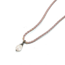 White Glass Drop Stone 16mm With Light Pink Twisted Cord Pendant Necklace Inspired By Soft Tones And Minimal Elegance
