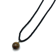 Natural Tiger's Eye Gemstone Pendant Necklace 18mm Ball with Black Twisted Cord Powerful Jewellery