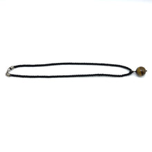 Natural Tiger's Eye Gemstone Pendant Necklace 18mm Ball with Black Twisted Cord Powerful Jewellery