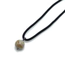 Natural Jasper Gemstone Pendant 20mm Ball Smooth Luster with Dark Twisted Cord Unisex Necklace