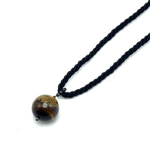 Natural Ball Tiger's Eye Gemstone 18mm Ball Black Twisted Cord Pendant Necklace Associated With Protection Courage And Grounding
