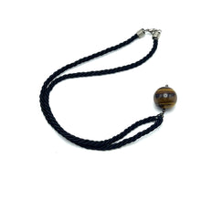 Natural Ball Tiger's Eye Gemstone 18mm Ball Black Twisted Cord Pendant Necklace Associated With Protection Courage And Grounding