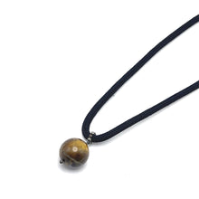 Natural Tiger's Eye Gemstone 18mm Ball With Black Twisted Cord Pendant Necklace Known For Confidence Strength And Stability
