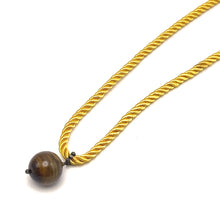 Natural Tiger's Eye Gemstone 18mm Ball With Yellow Twisted Cord Pendant Necklace Believed To Support Focus Willpower And Protection