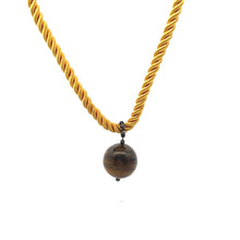 Natural Tiger's Eye Gemstone 18mm Ball with Yellow Twisted Cord Pendant Necklace