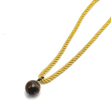 Natural Tiger's Eye Gemstone 18mm Ball With Handcrafted Yellow Twisted Cord Pendant Necklace Associated With Courage Clarity And Protection