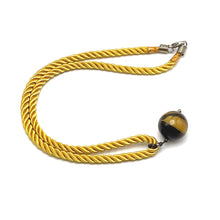 Natural Tiger's Eye Gemstone 18mm Ball With Handcrafted Yellow Twisted Cord Pendant Necklace Associated With Courage Clarity And Protection