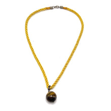 Natural Tiger's Eye Gemstone 18mm Ball With Handcrafted Yellow Twisted Cord Pendant Necklace Associated With Courage Clarity And Protection