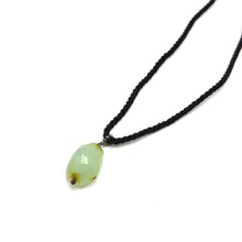 Natural Green Chalcedony Gemstone Pendant  29mm Tumble Shape with Black Twisted Cord Necklace Improve Memory Boost Creativity