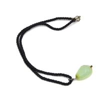 Natural Green Chalcedony Gemstone Pendant  29mm Tumble Shape with Black Twisted Cord Necklace Improve Memory Boost Creativity