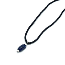 Natural Sodalite Gemstone  Pendant Necklace 21mm Bar Shape Smooth Luster with Black Twisted Cord Worn For Powerful energy