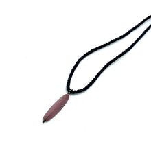 Natural Rhodonite Vertical Bar Gemstone 40mm with Black Twisted Cord Pendant Necklace