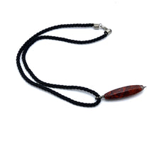 Natural Jasper Gemstone 42mm Hexagon Shape with Black Twisted Cord Pendant Necklace