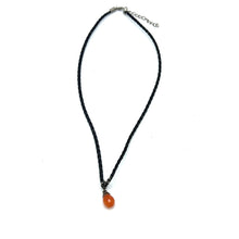 Natural Carnelian Gemstone 13mm Drop Shape With Black Twisted Cord Pendant Necklace Known For Action Focus And Determination