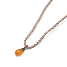 Natural Carnelian Gemstone 15mm Drop Shape With Light Pink Twisted Cord Pendant Necklace Associated With Passion Drive And Uplifting Energy