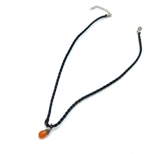 Natural Carnelian Gemstone 14mm Drop Shape With Black Twisted Cord Pendant Necklace Believed To Enhance Motivation And Self Confidence
