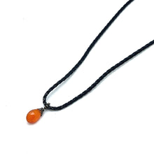 Natural Carnelian Pendant Necklace Pear Shape 15mm Gemstone with Black Twisted Cord Unisex Jewelry