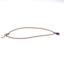 Amethyst Natural Gemstone 14mm Drop Shape Pendant With White Twisted Cord Necklace Known For Peaceful Energy And Clarity