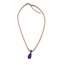 Amethyst Natural Gemstone 14mm Drop Shape Pendant With White Twisted Cord Necklace Known For Peaceful Energy And Clarity