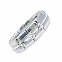 Tungsten Ring Silver Brushed Groove Center Pipe Cut With White Zirconia 6mm Band